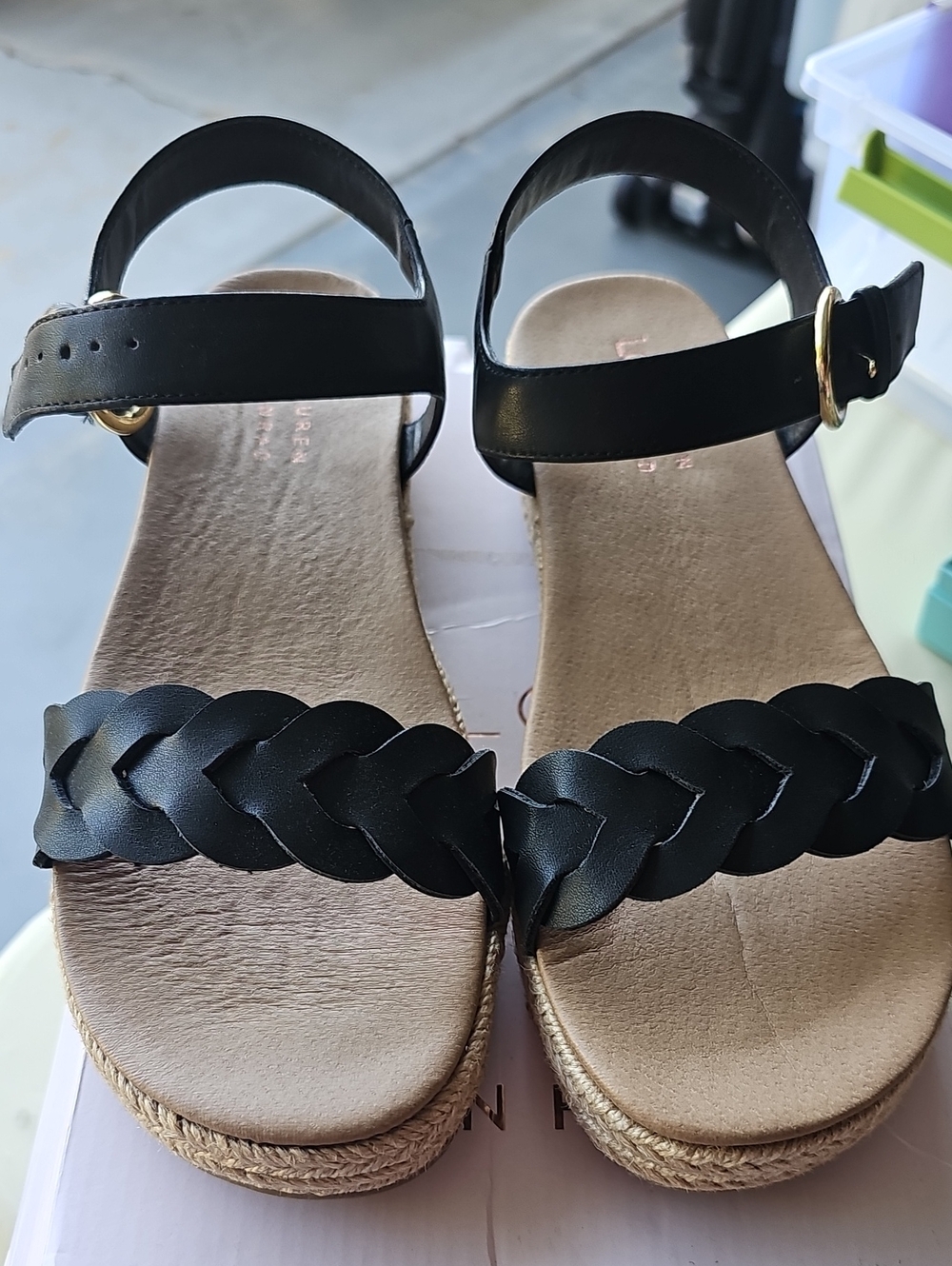 LC Lauren Conrad Black Braided Espadrille Ankle-Strap Sandals